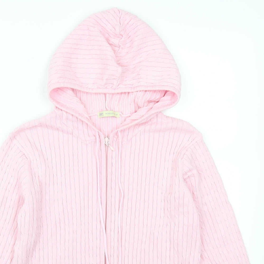 Cotton Traders Womens Pink   Full Zip Hoodie Size 18  - Cable Knit