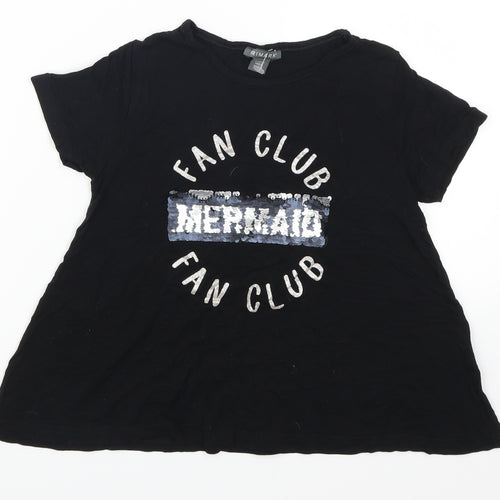 Primark Girls Black   Basic T-Shirt Size 9-10 Years  - Mermaid Fan Club