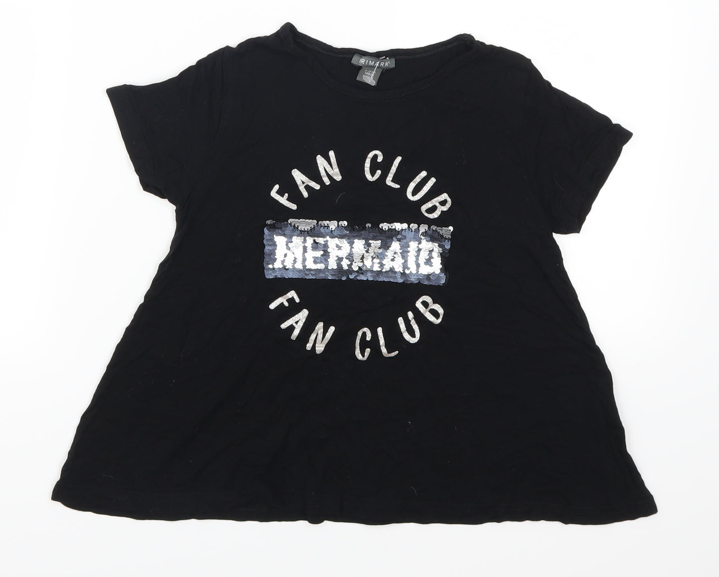Primark Girls Black   Basic T-Shirt Size 9-10 Years  - Mermaid Fan Club
