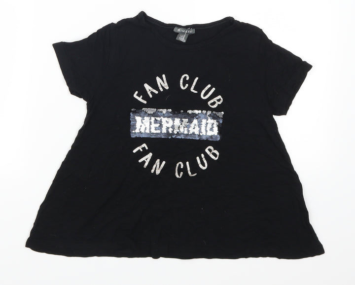 Primark Girls Black   Basic T-Shirt Size 9-10 Years  - Mermaid Fan Club
