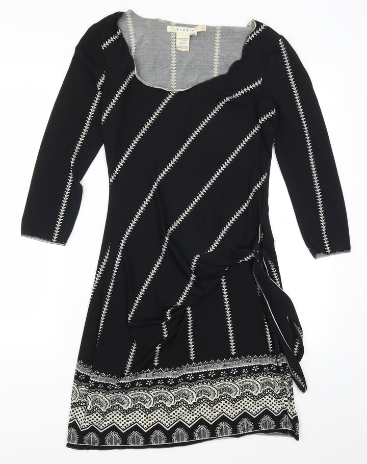 Studio Womens Black Striped  A-Line  Size XS