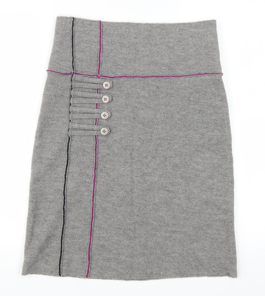 Front view of Preworn women’s grey straight & pencil skirt, size UK 29, in