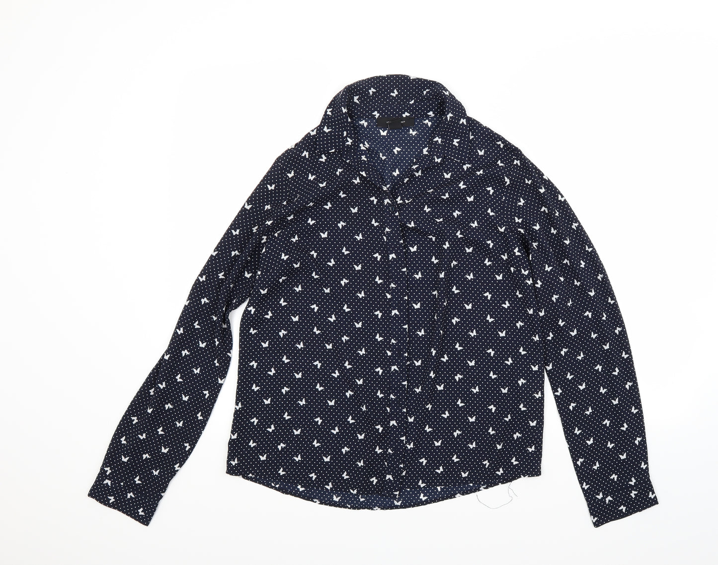 Atmosphere Womens Blue Polka Dot  Basic Blouse Size 10