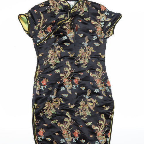 Tang yi Womens Black Floral  Shirt Dress  Size 14