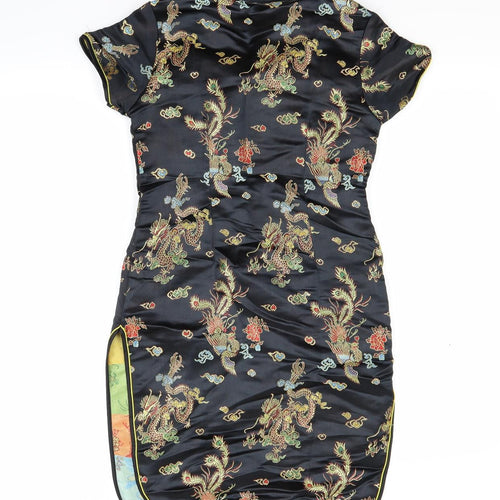 Tang yi Womens Black Floral  Shirt Dress  Size 14