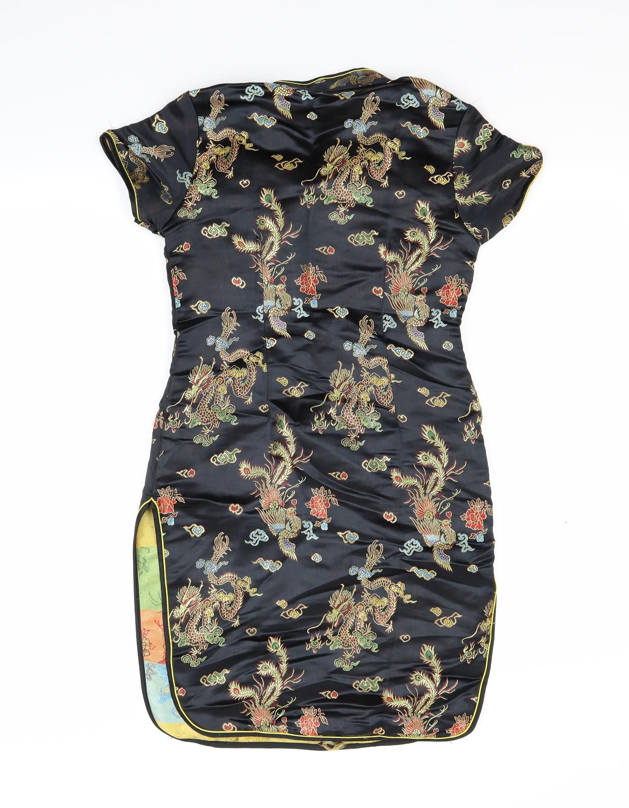 Tang yi Womens Black Floral  Shirt Dress  Size 14