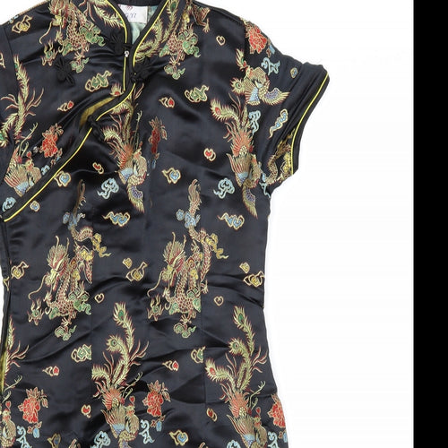 Tang yi Womens Black Floral  Shirt Dress  Size 14