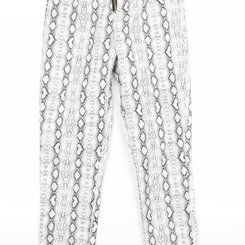 PRETTYLITTLETHING Womens White Animal Print  Trousers  Size 6 L27 in