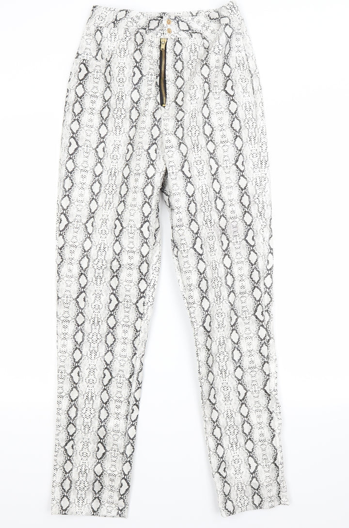 PRETTYLITTLETHING Womens White Animal Print Trousers Size 6 L27 in