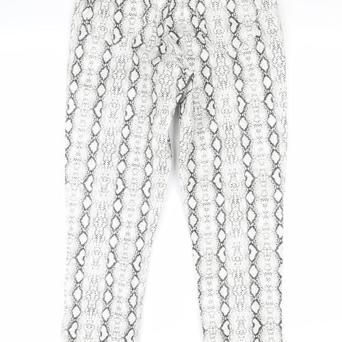 PRETTYLITTLETHING Womens White Animal Print  Trousers  Size 6 L27 in