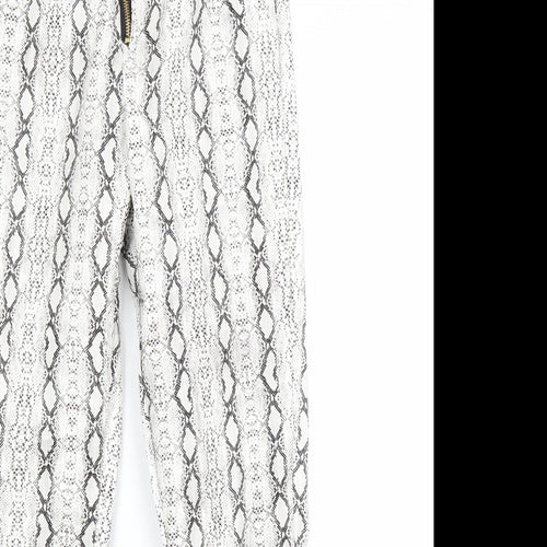PRETTYLITTLETHING Womens White Animal Print  Trousers  Size 6 L27 in