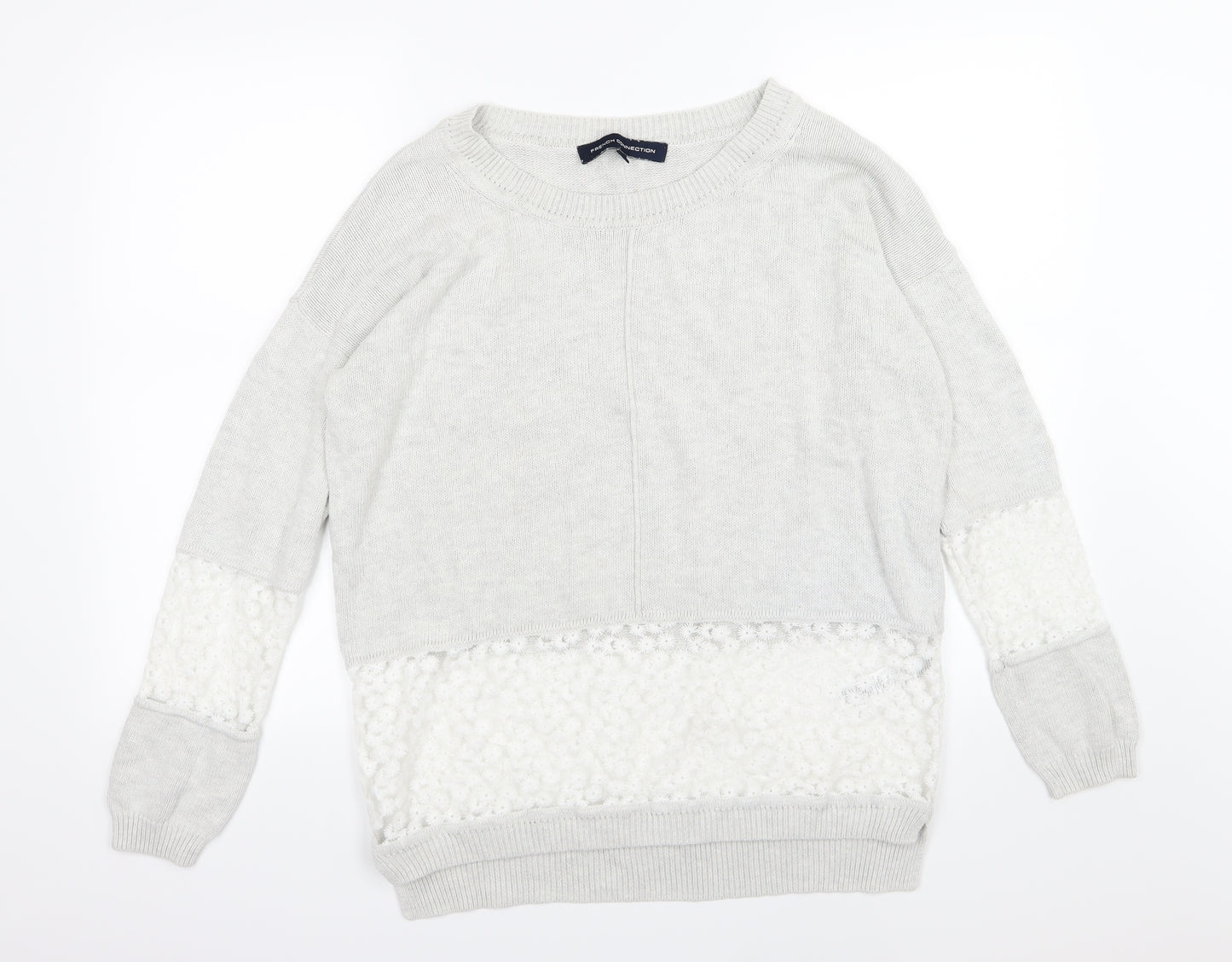 French Connection Womens Grey Floral Knit Pullover Jumper Size L