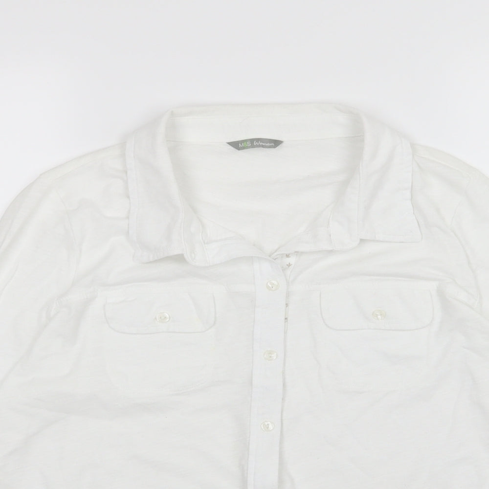 Marks and Spencer Womens White  Jersey Basic Button-Up Size 16