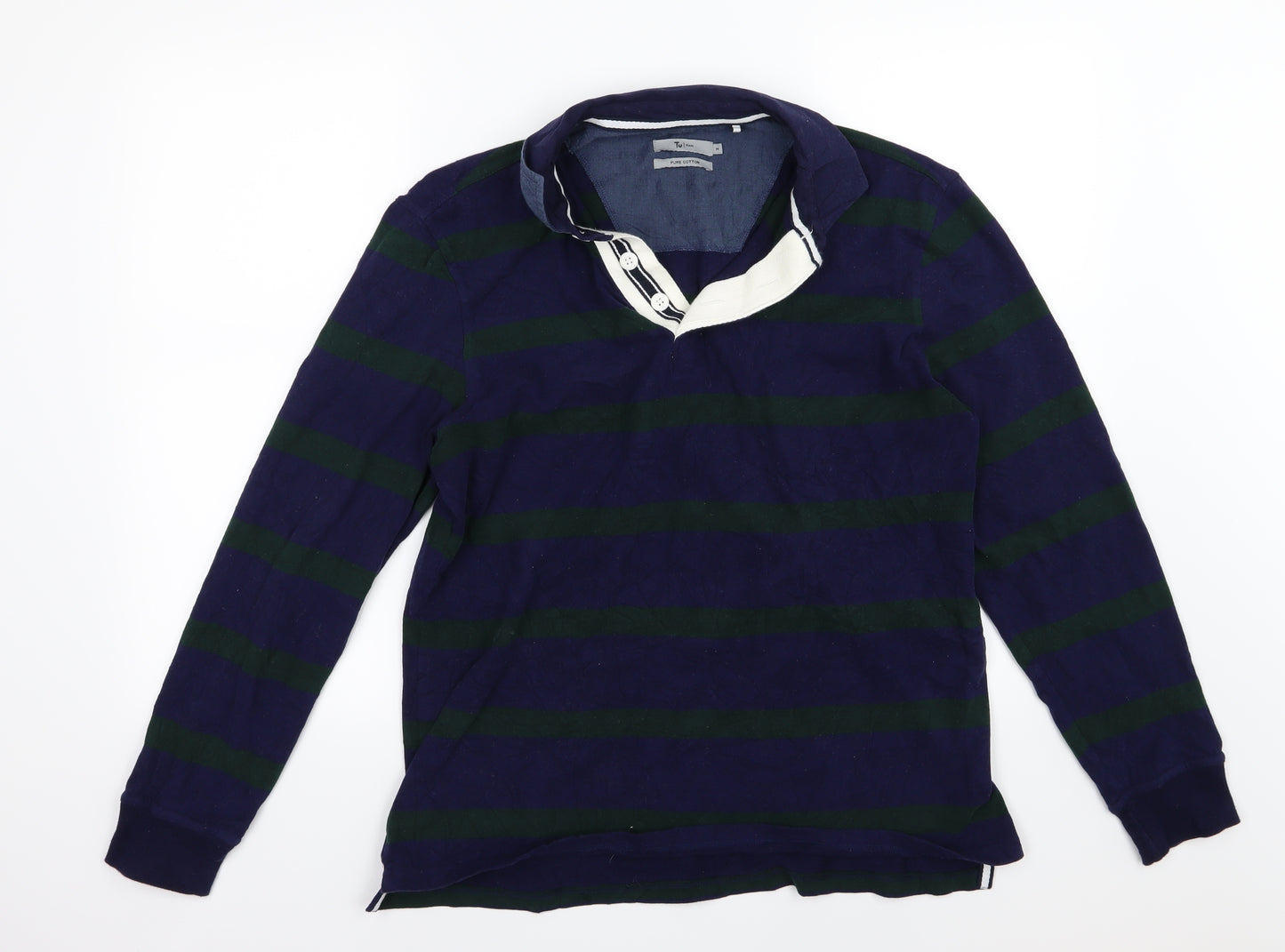 TU Mens Blue Striped Jersey  Polo Size M