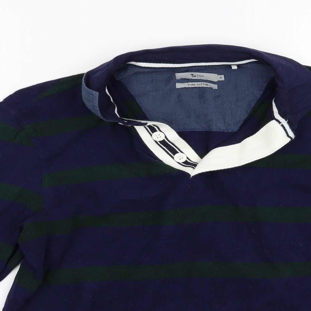 TU Mens Blue Striped Jersey  Polo Size M