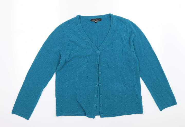 Lauren Taylor Womens Blue Knit Cardigan Jumper Size S
