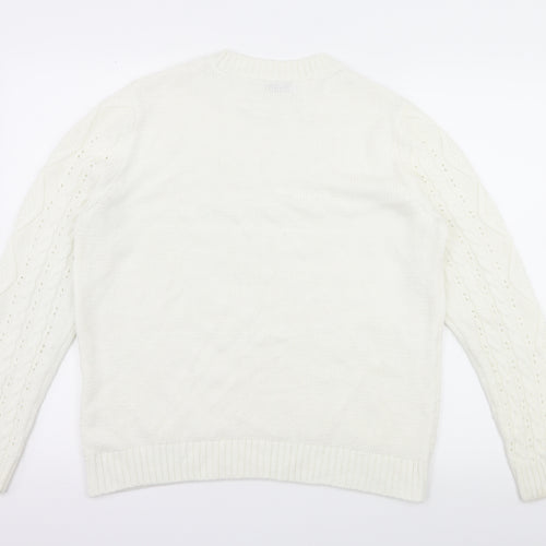 Papaya Womens White  Knit Pullover Jumper Size M
