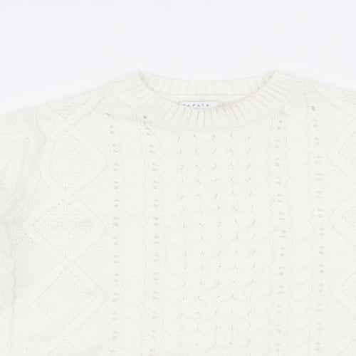 Papaya Womens White  Knit Pullover Jumper Size M
