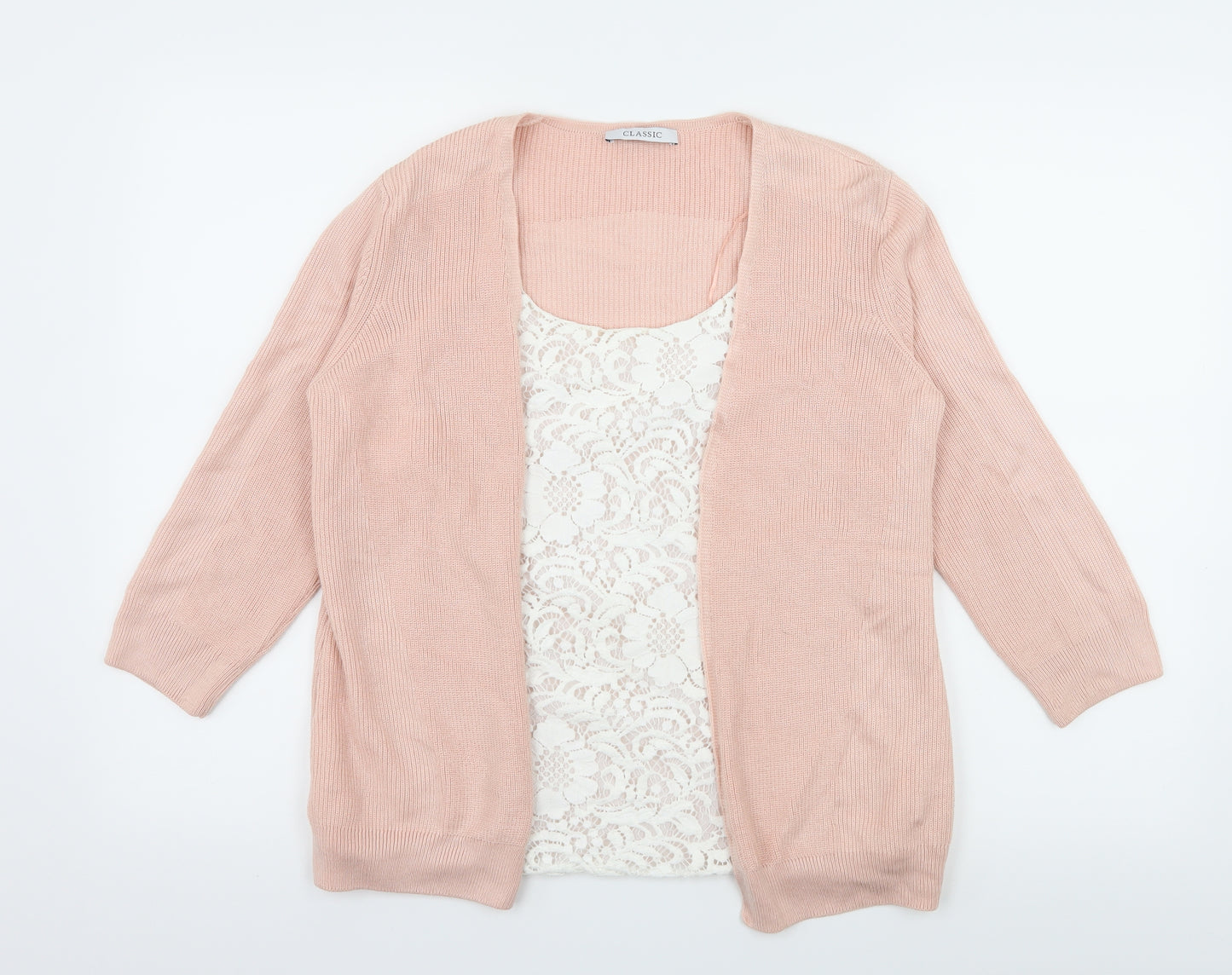 Marks and Spencer Womens Pink  Knit Basic Blouse Size 12  - Crochet detail