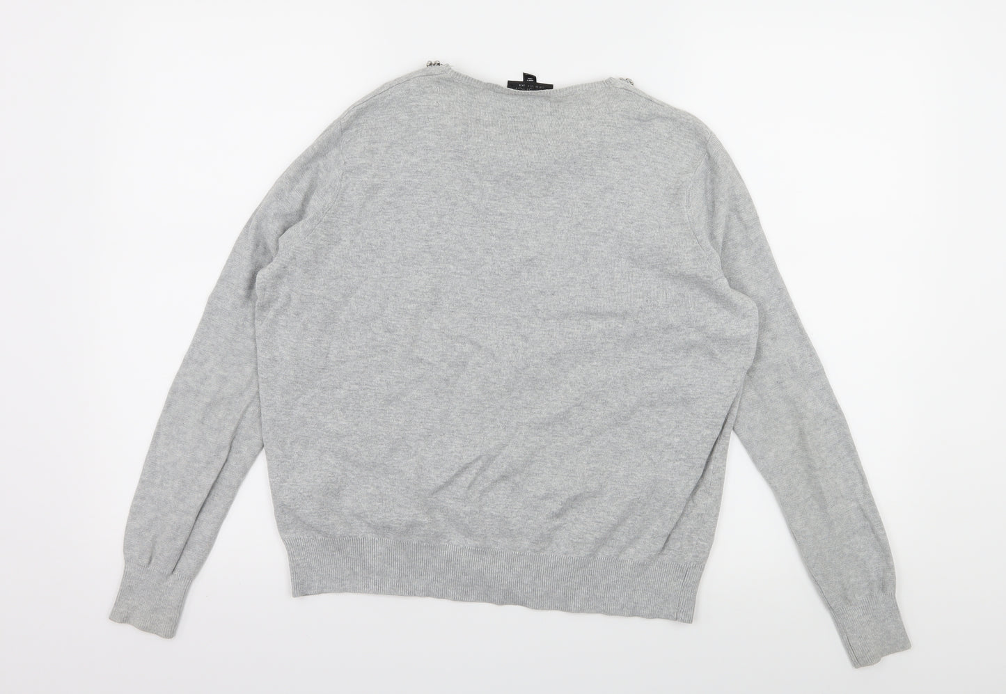 Topshop Womens Grey  Knit Pullover Jumper Size 8  - Embelished Neckline