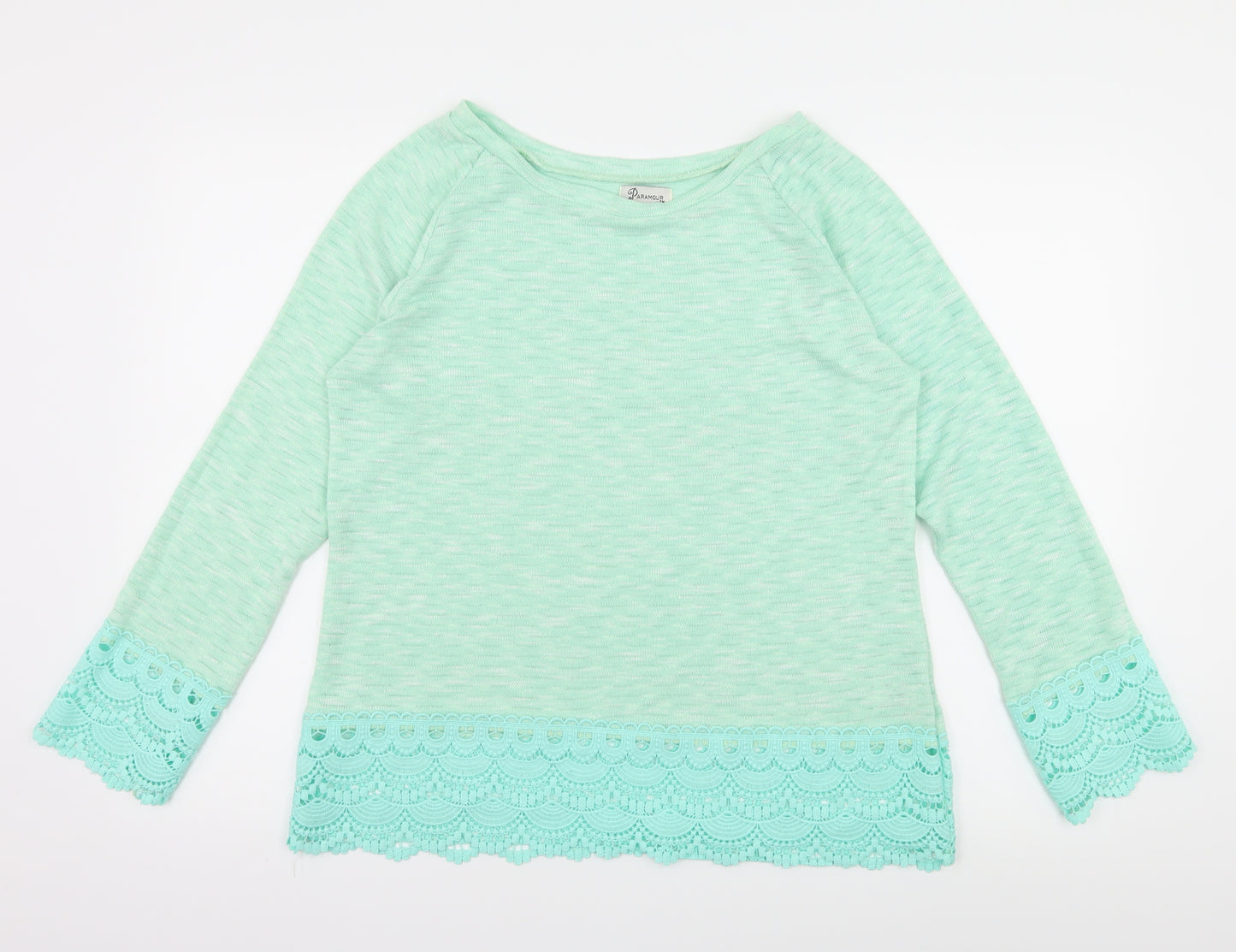 Paramour Womens Green  Knit Pullover Jumper Size M  - Crochet detail