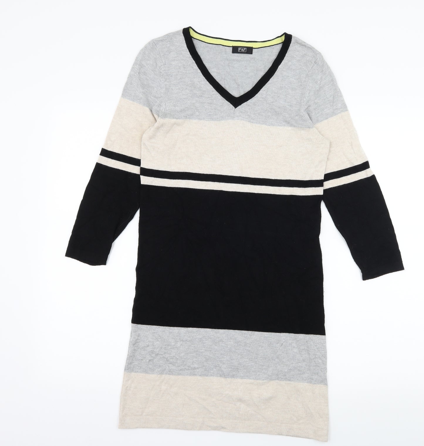 F&F Womens Ivory Striped Knit Jumper Dress  Size 10