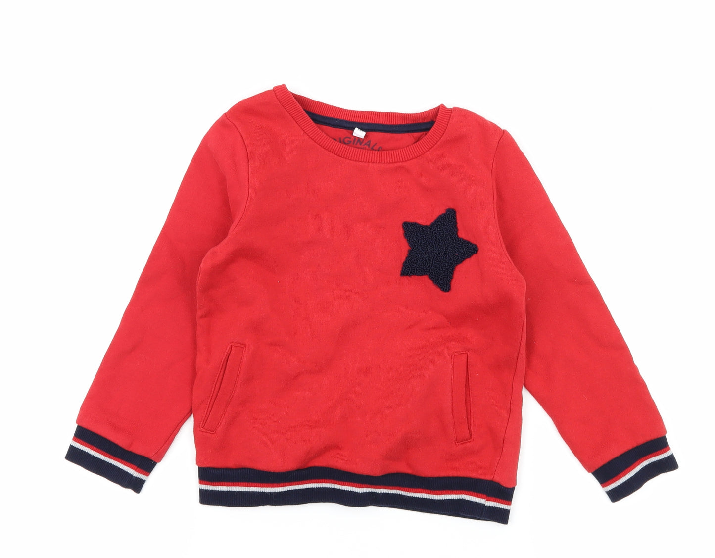 Marks and Spencer Boys Red  Jersey Pullover Sweatshirt Size 4-5 Years  - Star