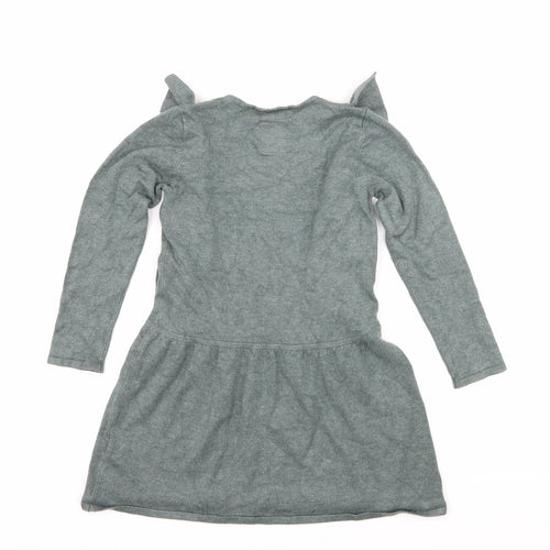 Zara Girls Green  Knit Jumper Dress  Size 6 Years  - Ruffle Detail