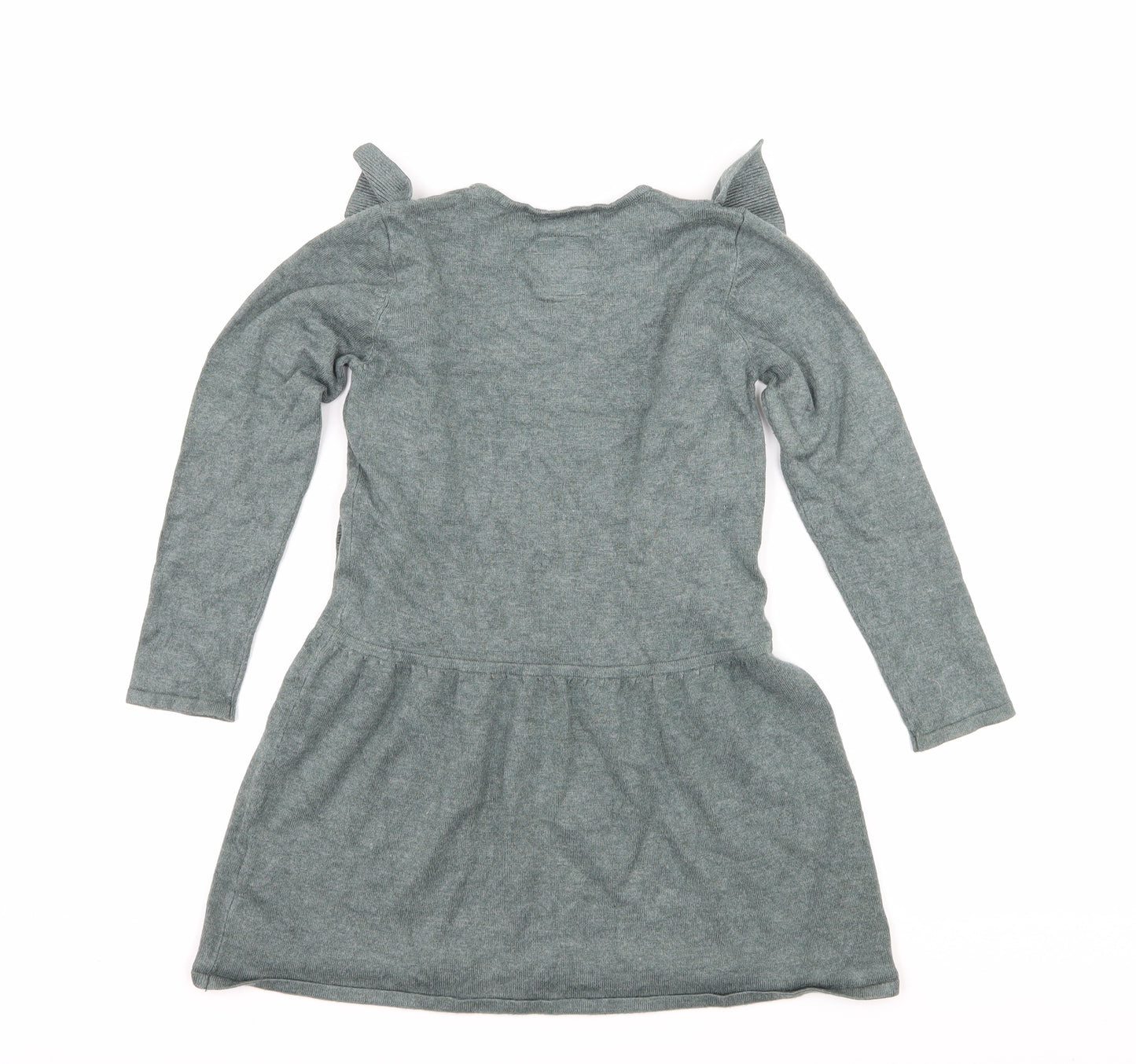 Zara Girls Green  Knit Jumper Dress  Size 6 Years  - Ruffle Detail