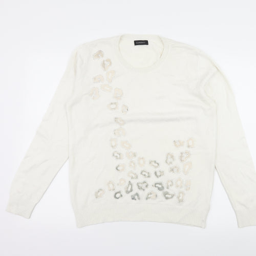 Claudia C Womens White Animal Print Knit Pullover Jumper Size L