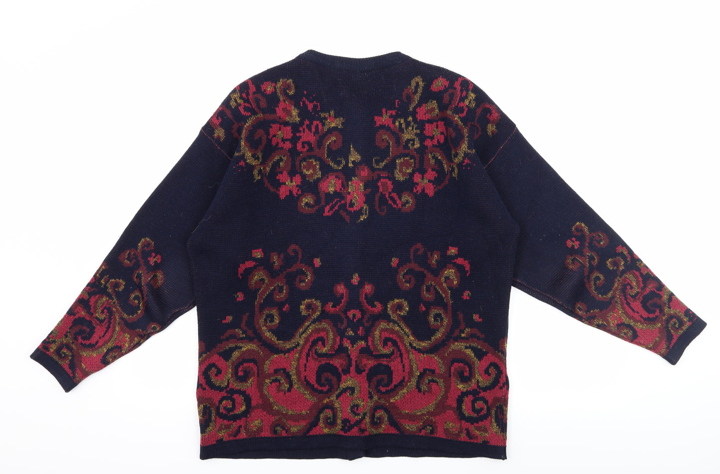 St Michael Womens Blue Floral Knit Cardigan Jumper Size 14