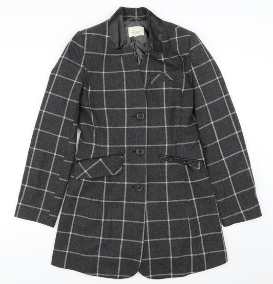 Front view of Linea women’s grey overcoat coat, size UK 10