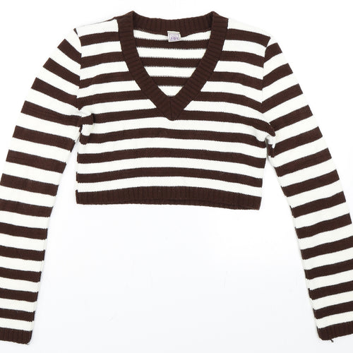 Rebel Womens Brown Striped  Pullover Jumper Size S