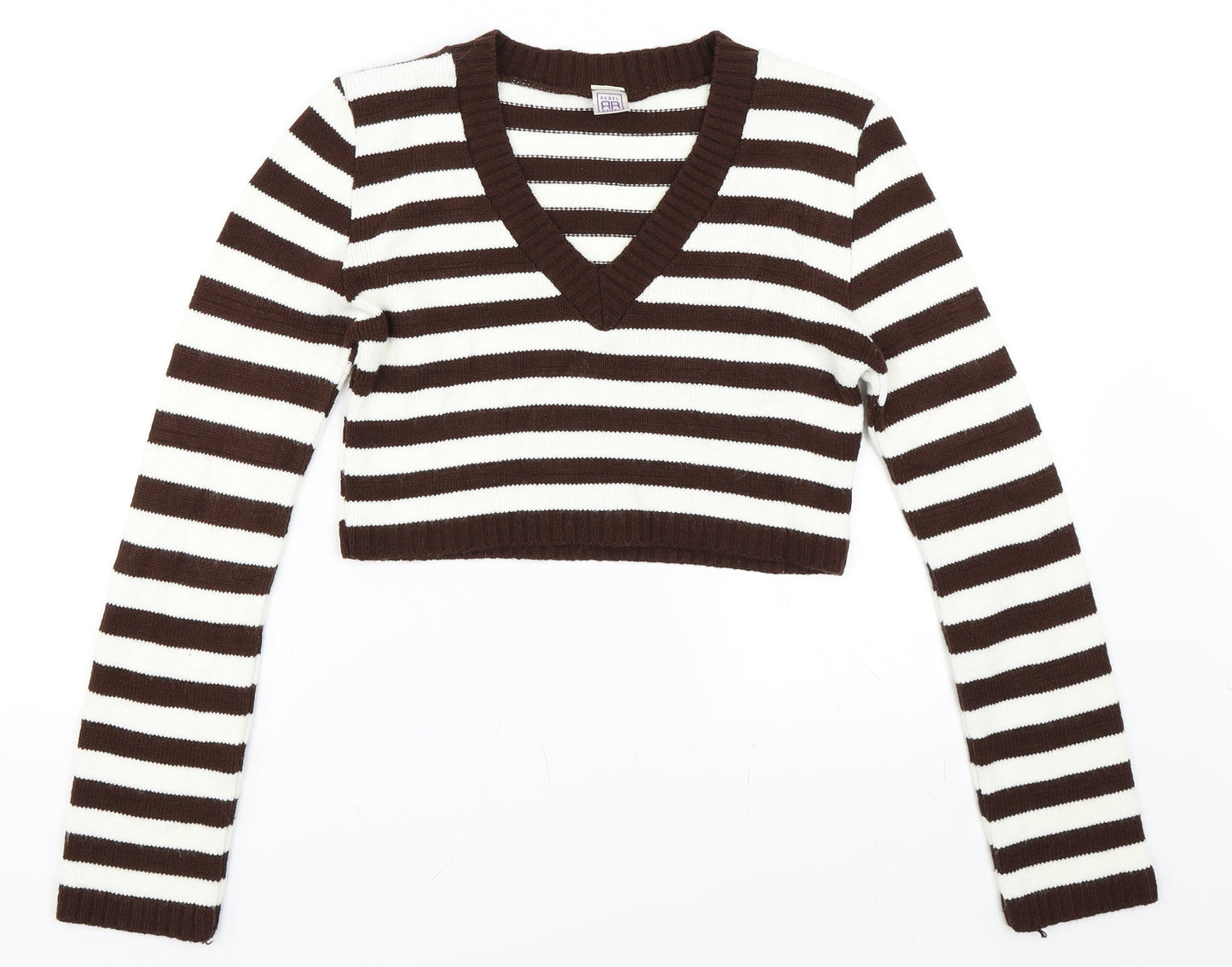 Rebel Womens Brown Striped  Pullover Jumper Size S