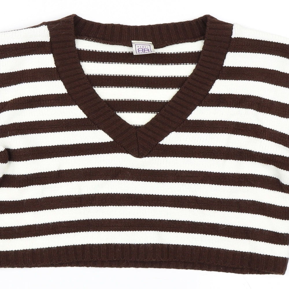 Rebel Womens Brown Striped  Pullover Jumper Size S