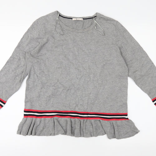 TU Womens Grey Striped Knit Pullover Jumper Size 14