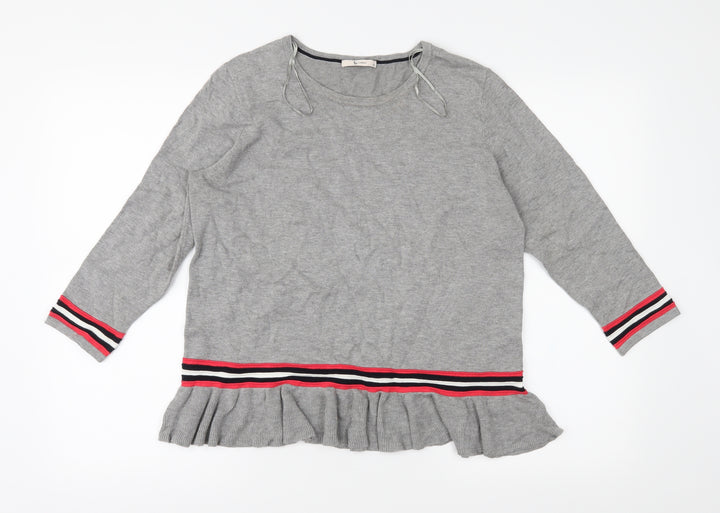 TU Womens Grey Striped Knit Pullover Jumper Size 14
