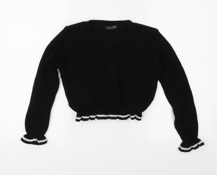 Select Girls Black Knit Pullover Jumper Size 12-13 Years