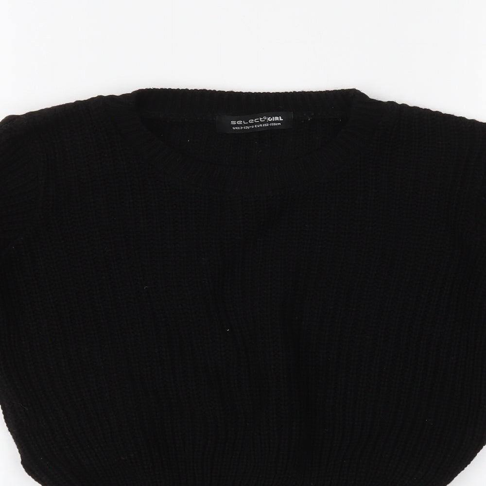 Select Girls Black  Knit Pullover Jumper Size 12-13 Years