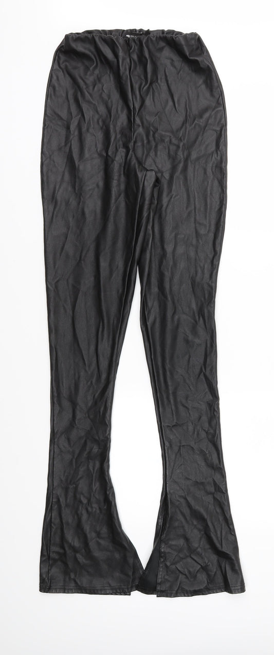 Front view of PRETTYLITTLETHING women’s black trousers, size UK 8, 34-inch leg