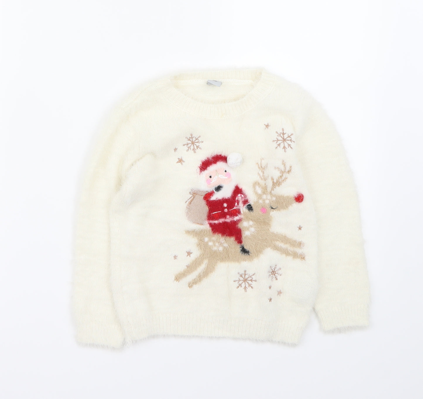 TU Girls Ivory   Pullover Jumper Size 3-4 Years  - Christmas jumper