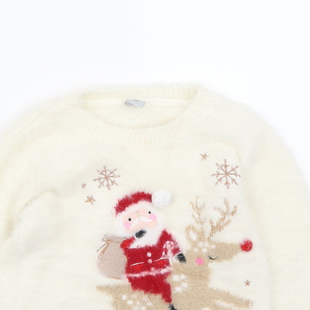 TU Girls Ivory   Pullover Jumper Size 3-4 Years  - Christmas jumper
