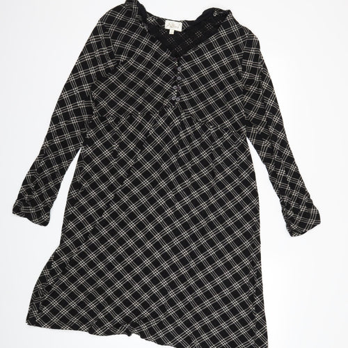 Adini Womens Black Check  T-Shirt Dress  Size L