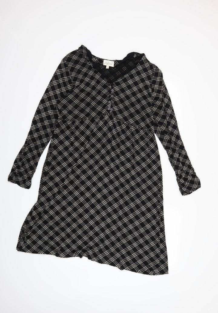 Adini Womens Black Check  T-Shirt Dress  Size L