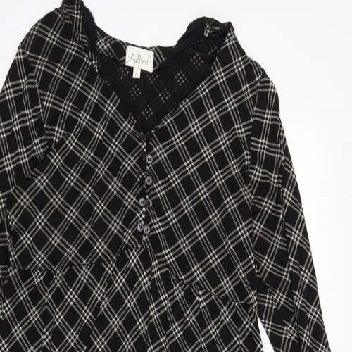 Adini Womens Black Check  T-Shirt Dress  Size L