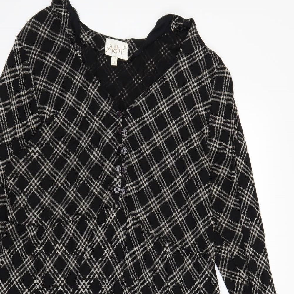 Adini Womens Black Check  T-Shirt Dress  Size L
