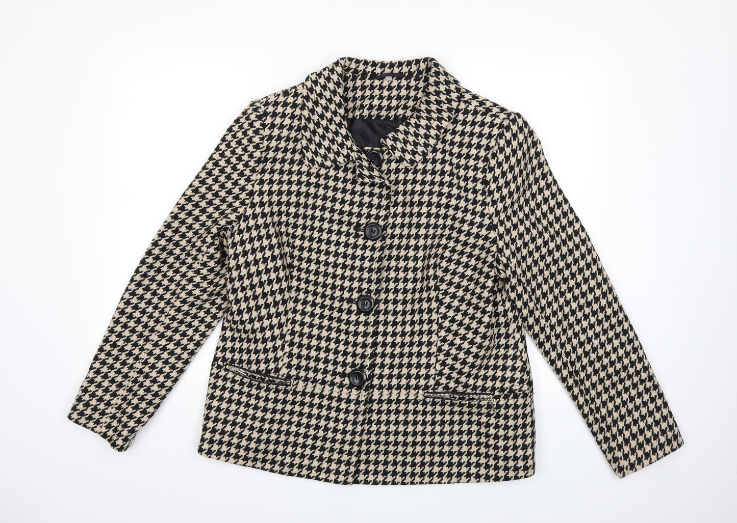 Preworn Womens Beige Houndstooth  Jacket Coat Size 18