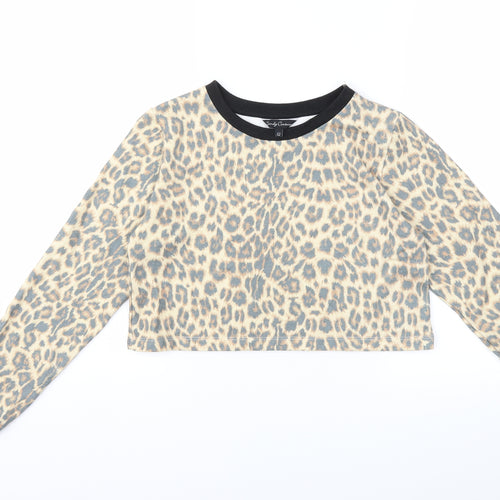 Candy Couture Girls Beige Animal Print  Pullover Sweatshirt Size 12 Years