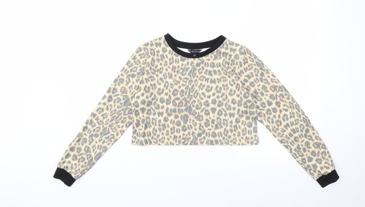 Candy Couture Girls Beige Animal Print Pullover Sweatshirt Size 12 Years