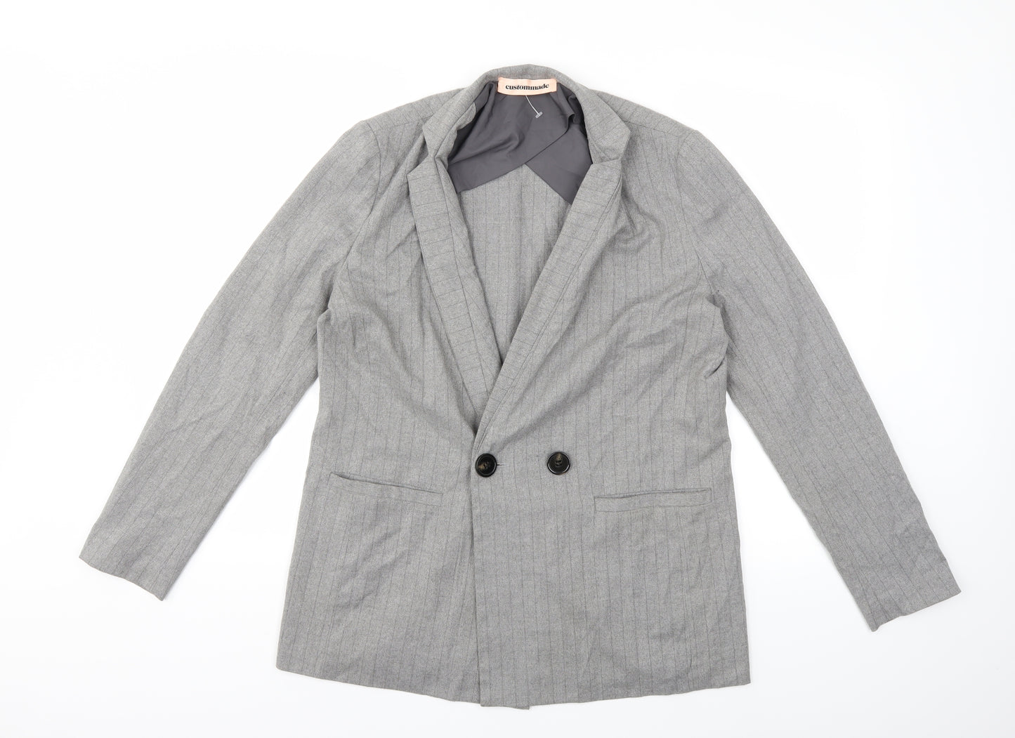 Custommade Womens Grey Striped  Jacket Blazer Size M